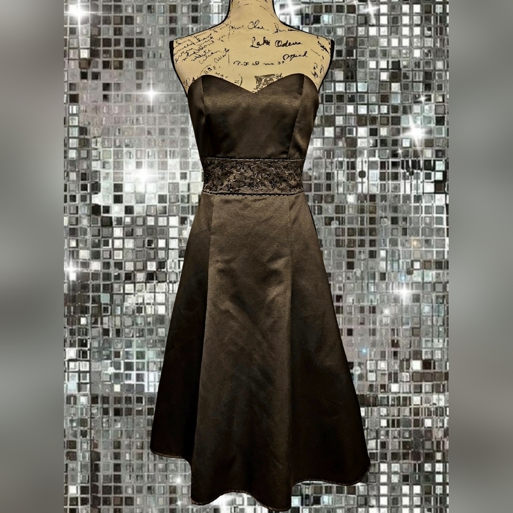 David's Bridal Midi Black Strapless Fit & Flare Dress